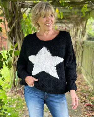 Alpaca Wool Mix Boucle Star Jumper - Black