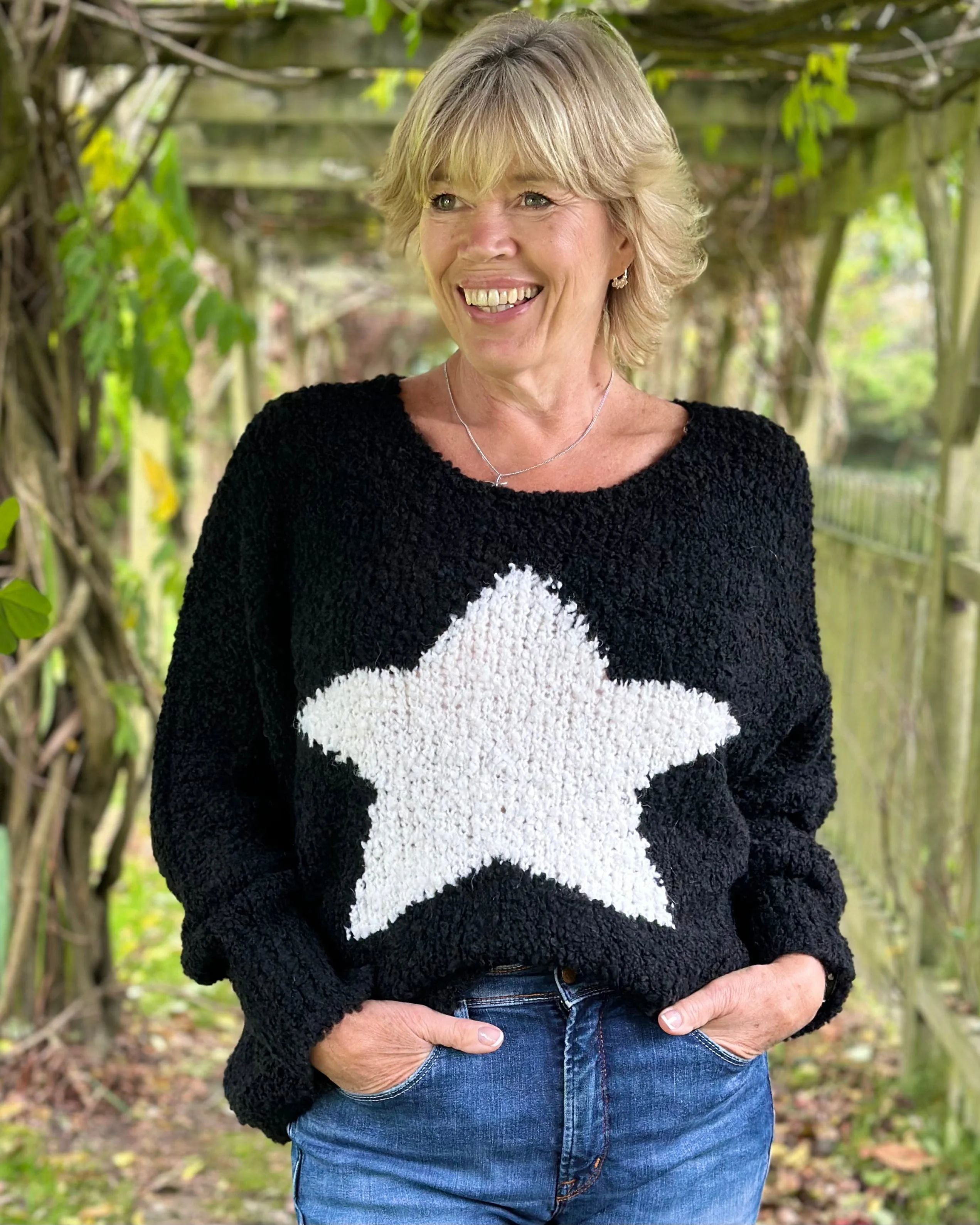 Alpaca Wool Mix Boucle Star Jumper - Black