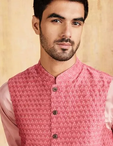 Amazon Brand - Symbol Men's Nehru Jacket with Band Collar & Button Closure (SY-A22-MNA-JTK-01_L.Pink_M)