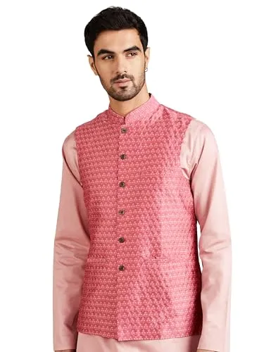 Amazon Brand - Symbol Men's Nehru Jacket with Band Collar & Button Closure (SY-A22-MNA-JTK-01_L.Pink_M)