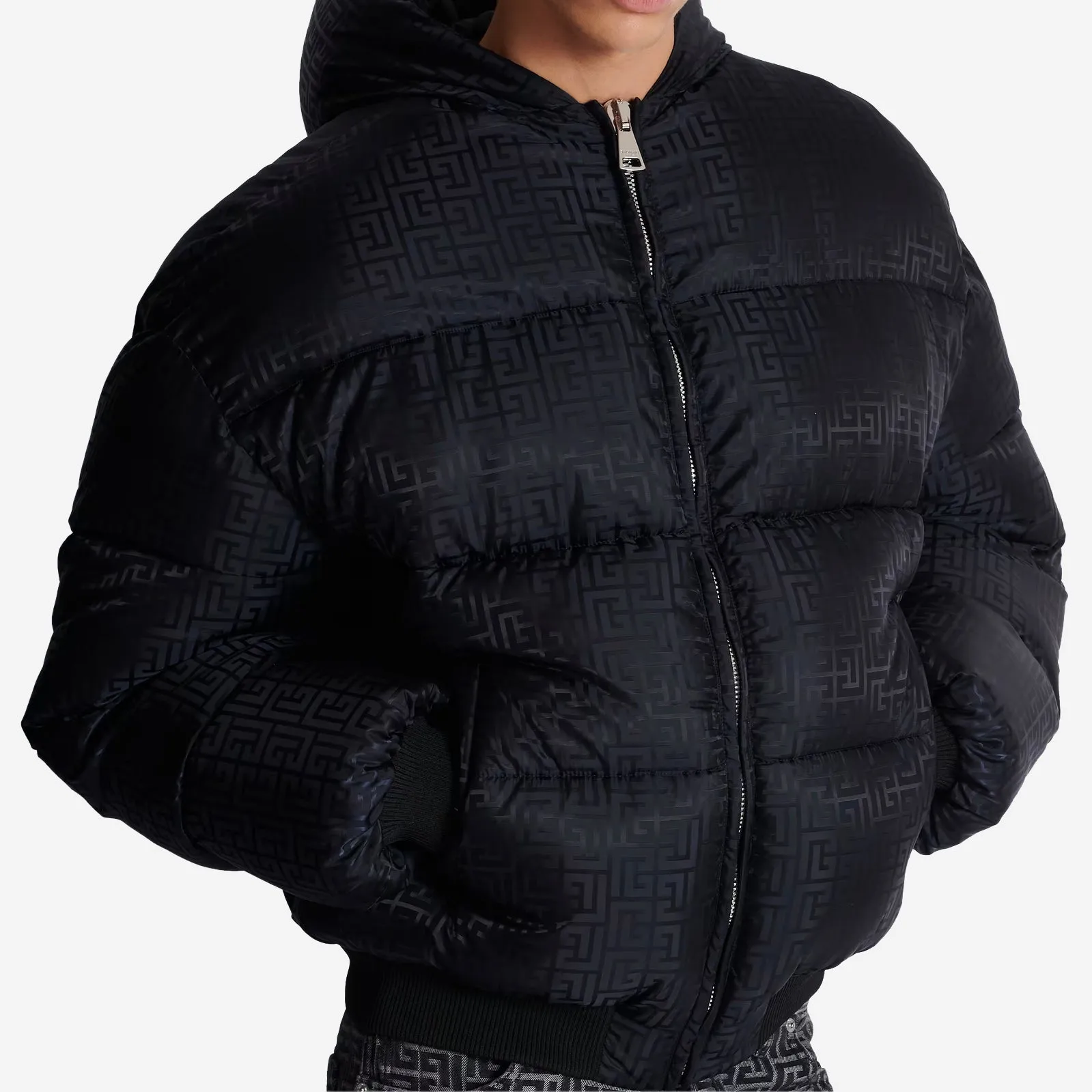 Balmain PB Labyrinth Jacquard Nylon Puffer Jacket