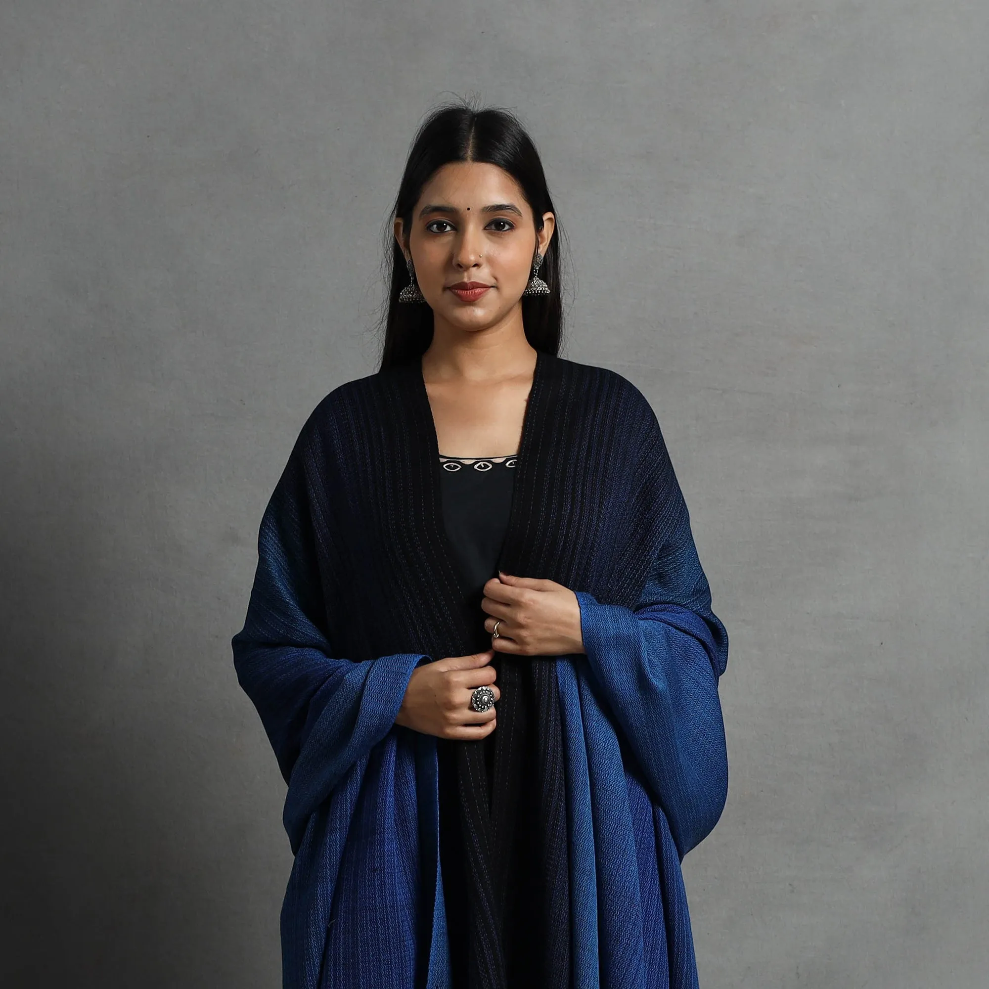 Blue - Kumaun Handwoven Pure Merino Wool Shawl for Women 120