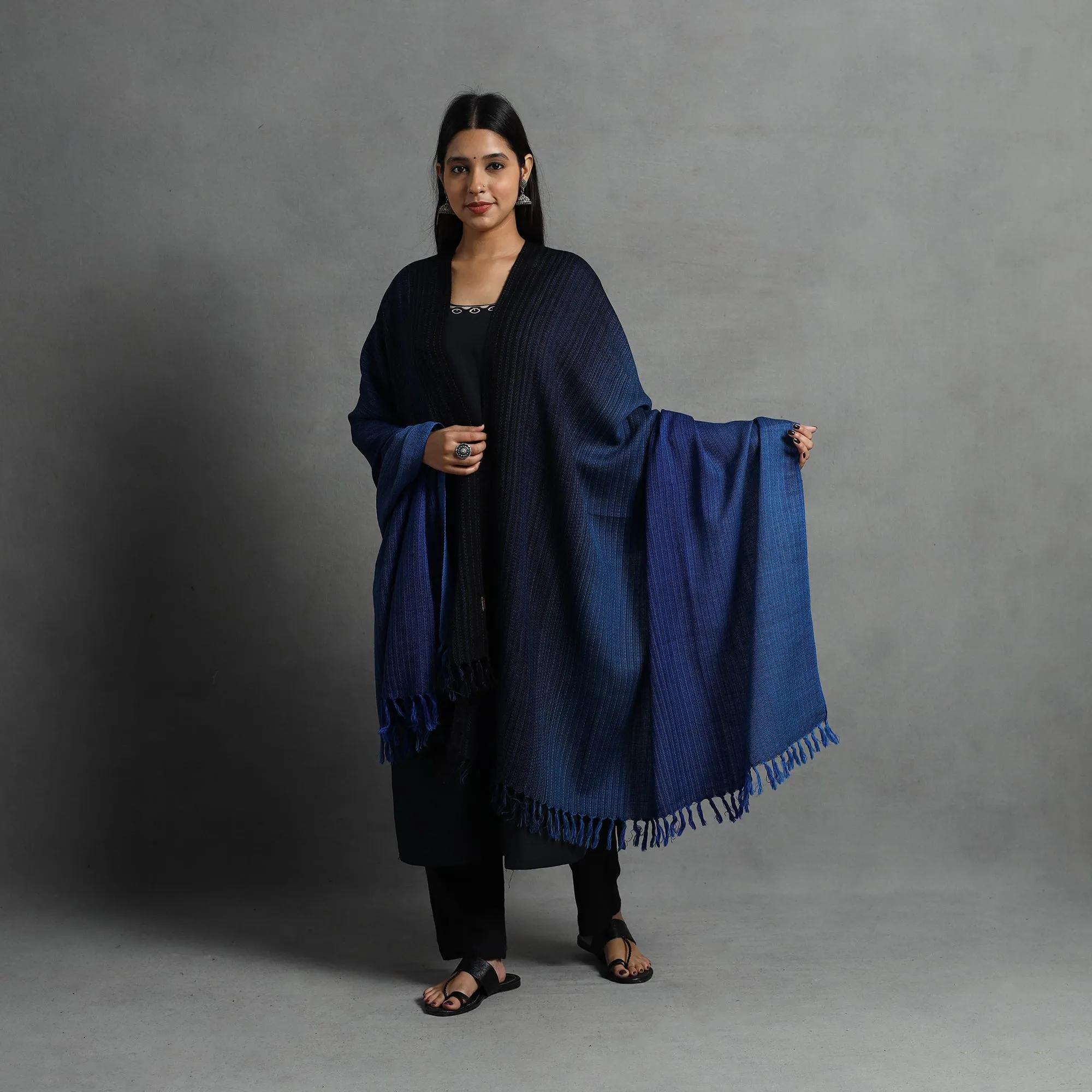 Blue - Kumaun Handwoven Pure Merino Wool Shawl for Women 120