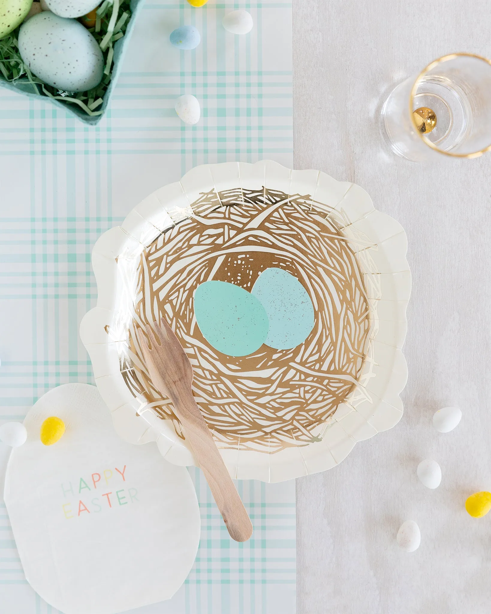 Blue Plaid Paper Table Runner