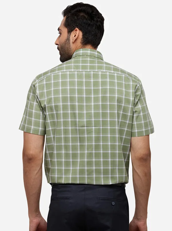 Bottle Green Checked Regular Fit Formal Shirt | Greenfibre