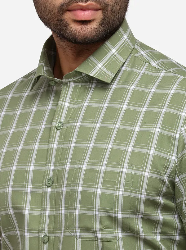 Bottle Green Checked Regular Fit Formal Shirt | Greenfibre