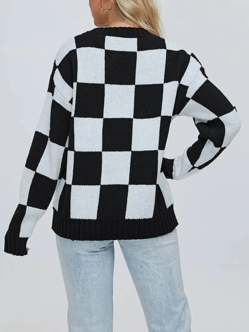 Check Plaid Crew Neck Sweater