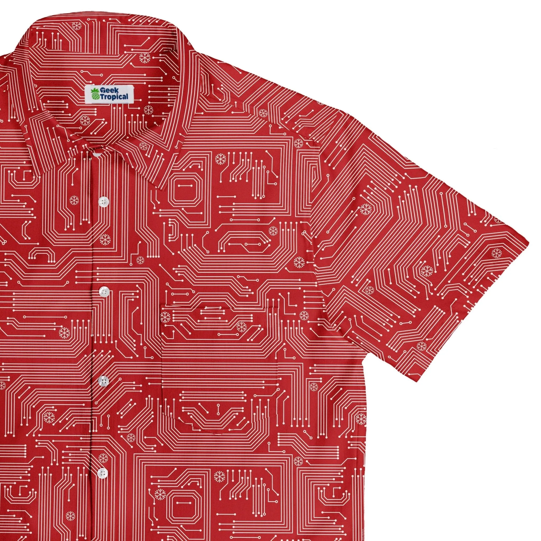 Christmas Red Computer Circuit Board Button Up Shirt