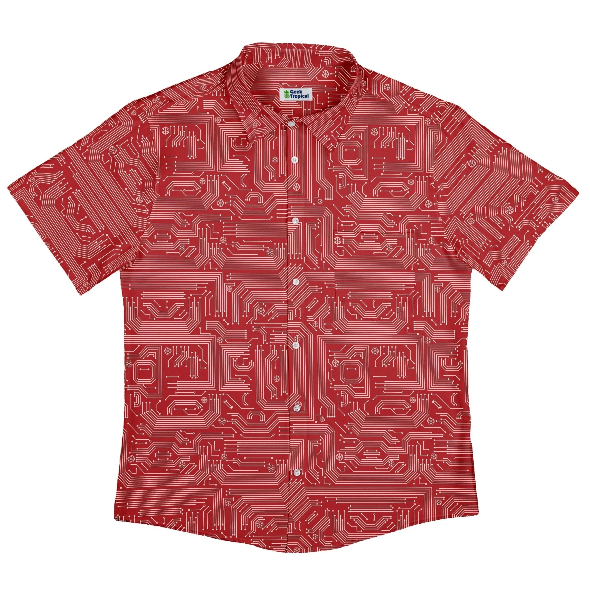 Christmas Red Computer Circuit Board Button Up Shirt