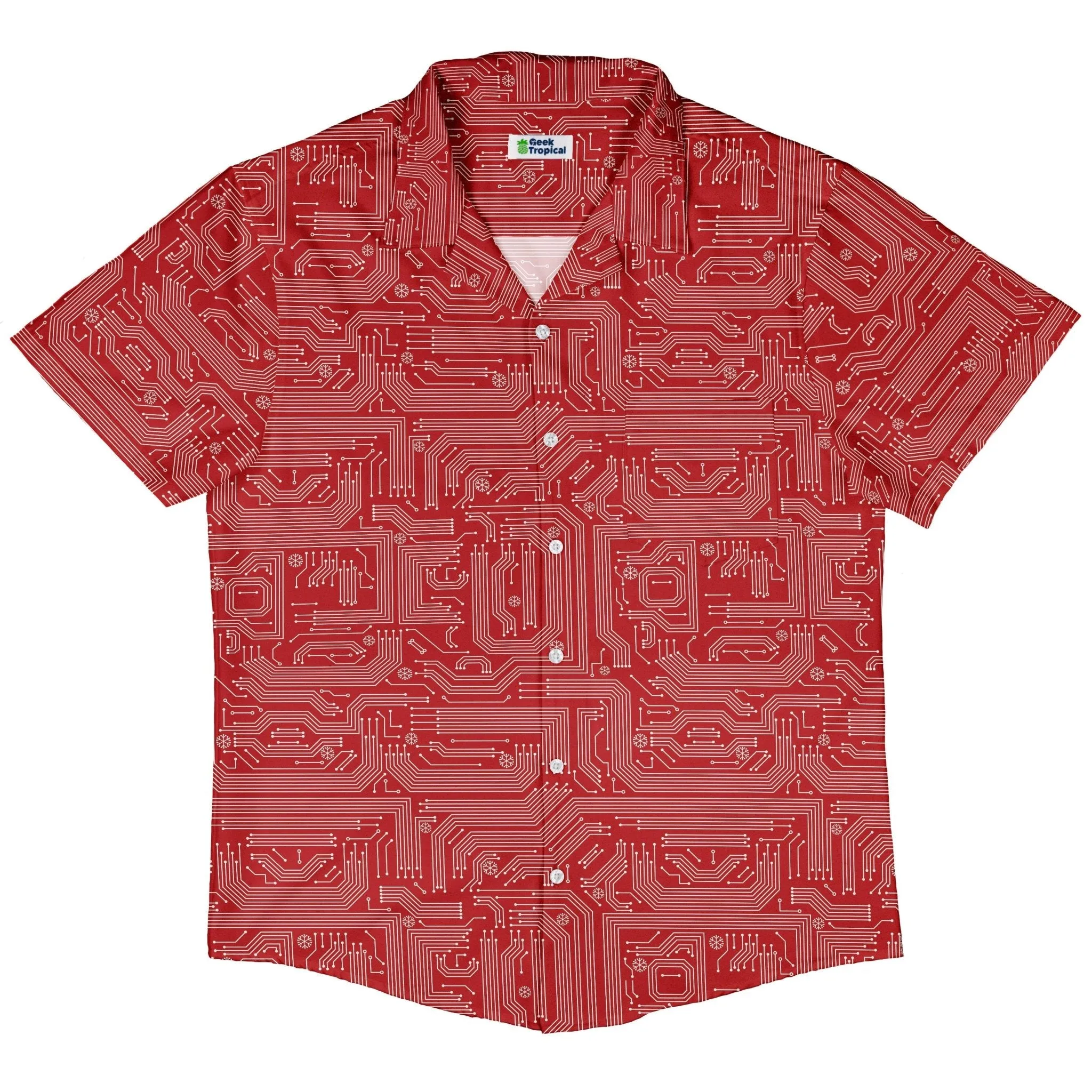 Christmas Red Computer Circuit Board Button Up Shirt