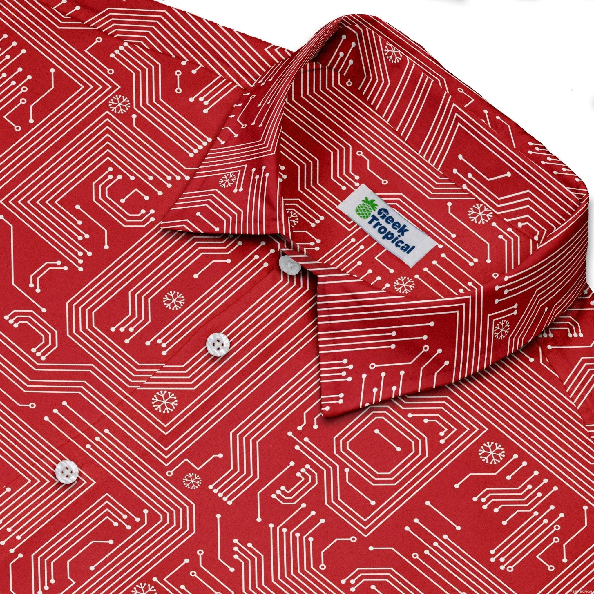 Christmas Red Computer Circuit Board Button Up Shirt