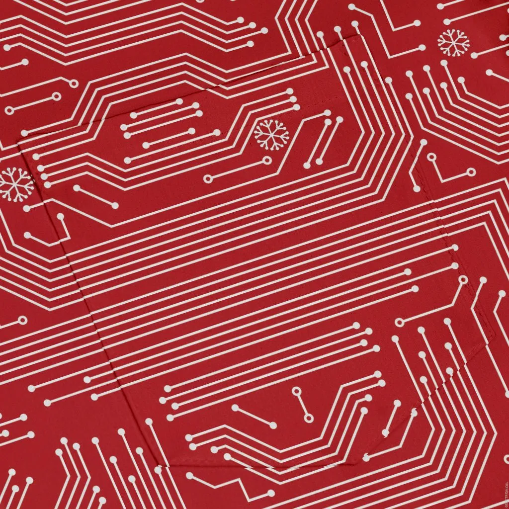 Christmas Red Computer Circuit Board Button Up Shirt