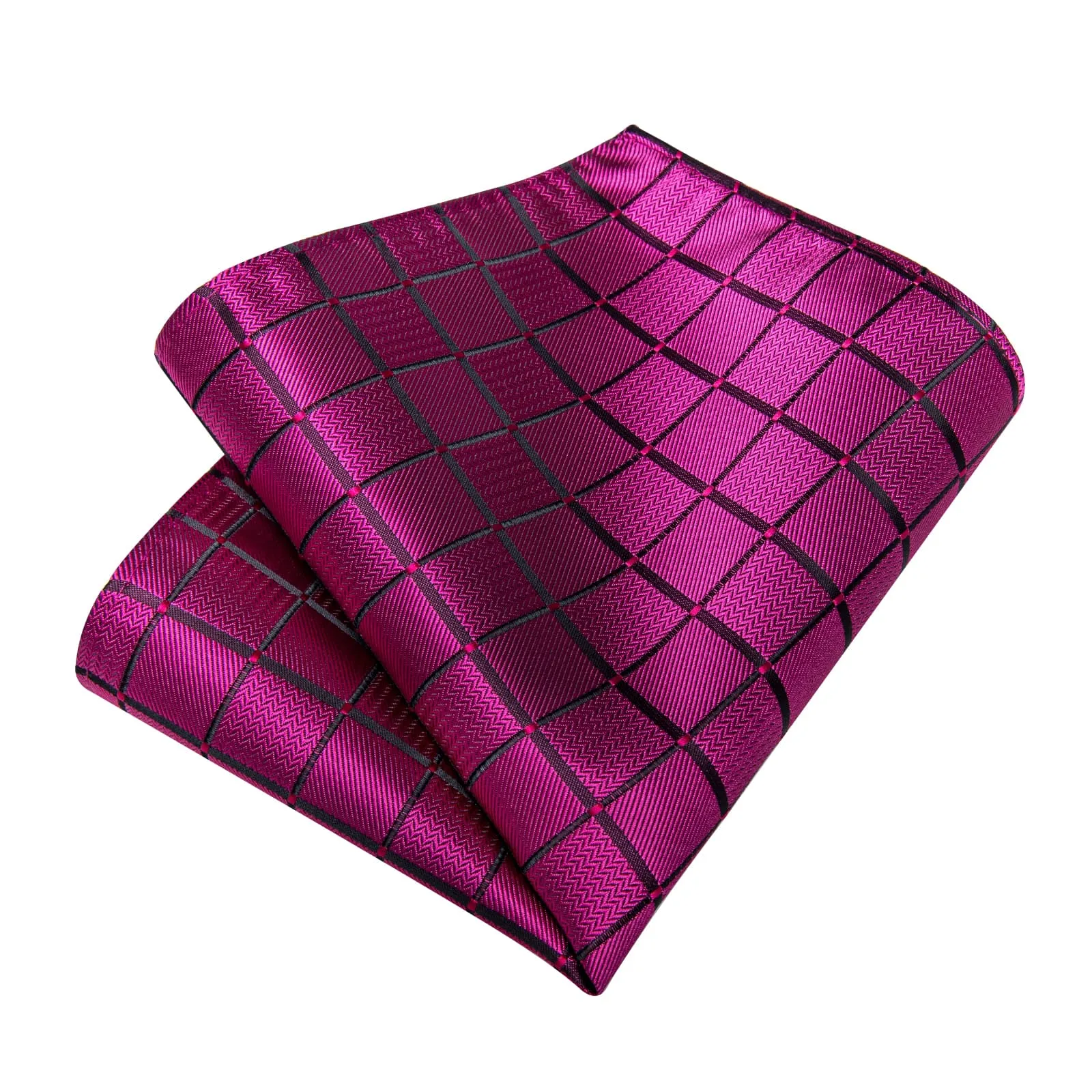 DiBanGu Dress Tie Magenta Pink Plaid Men's Silk Tie Pocket Square Cufflinks Set