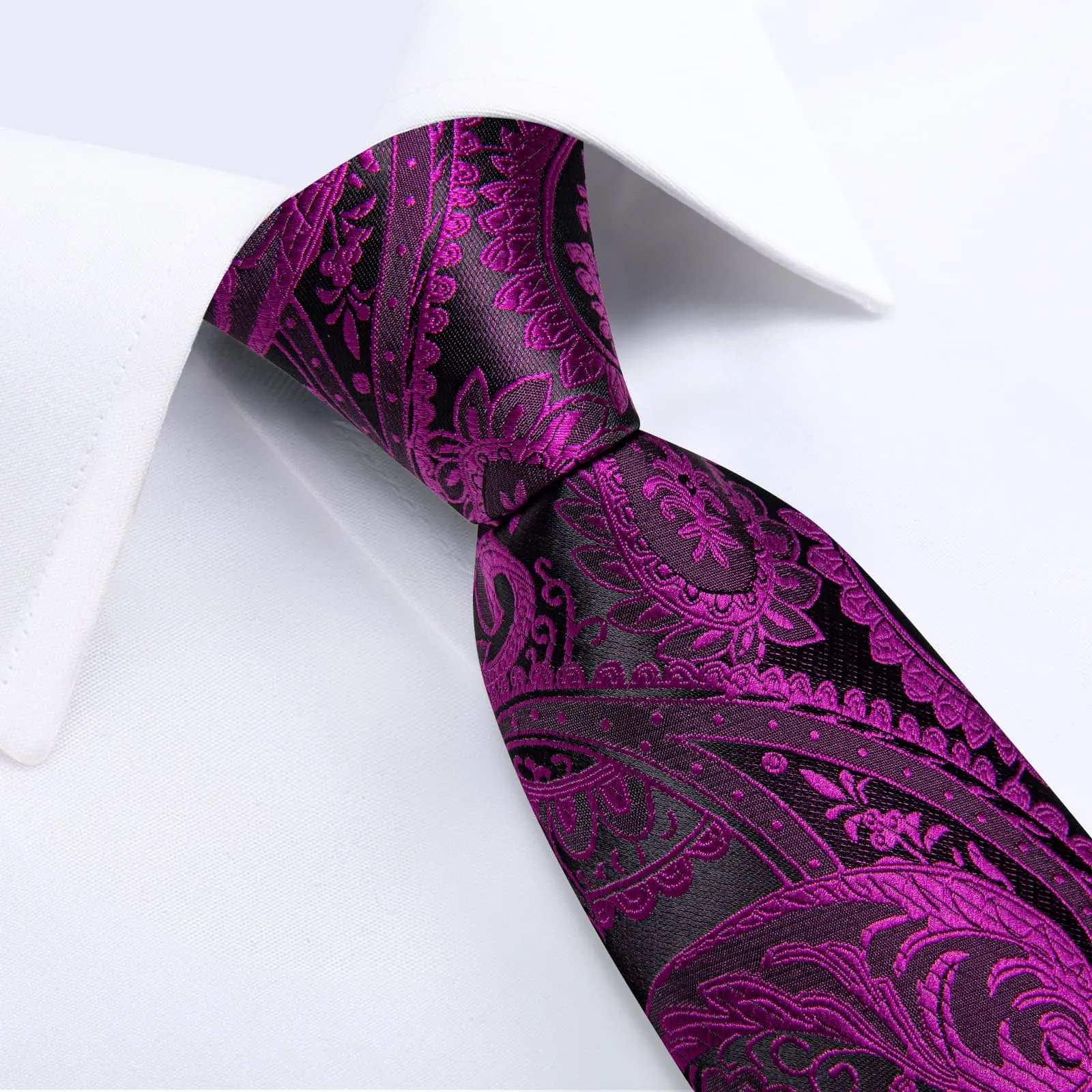 DiBanGu Dress Tie Violet Purple Paisley Men's Silk Tie Handkerchief Cufflinks Set