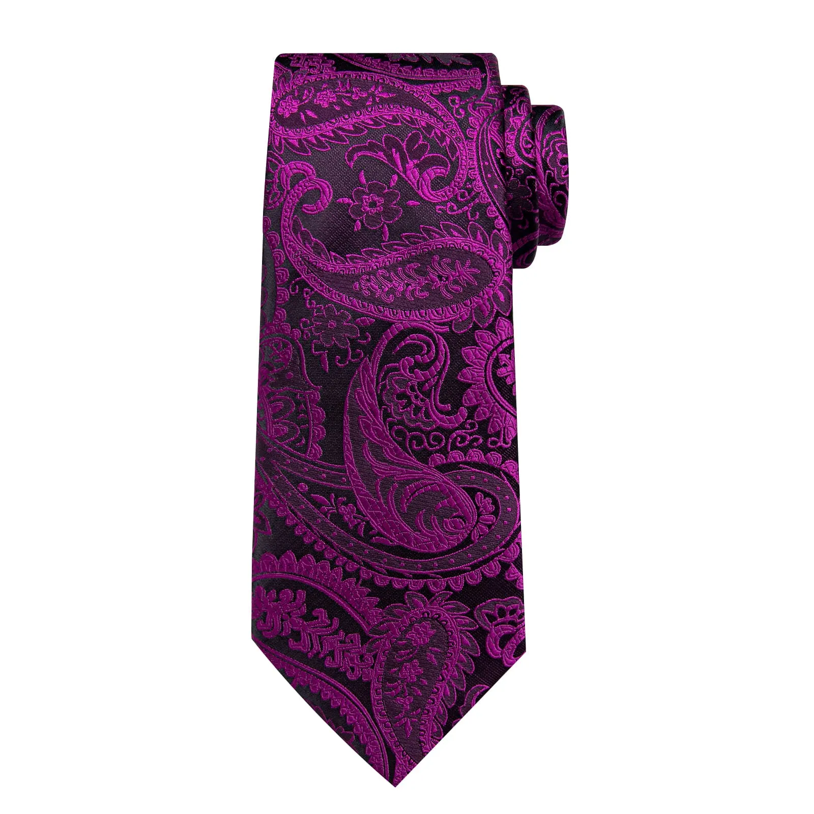 DiBanGu Dress Tie Violet Purple Paisley Men's Silk Tie Handkerchief Cufflinks Set