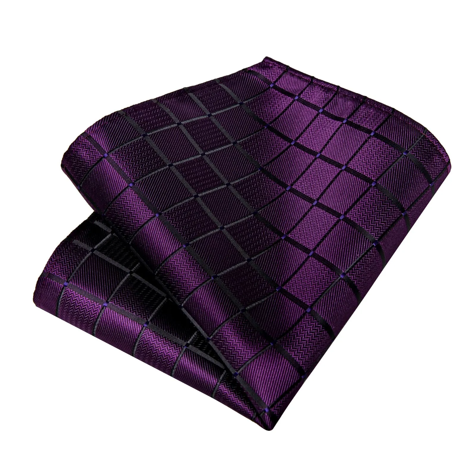 DiBanGu Silk Tie Dark Purple Plaid Mens Tuxedo Work Dresses Tie Pocket Square Cufflinks Set