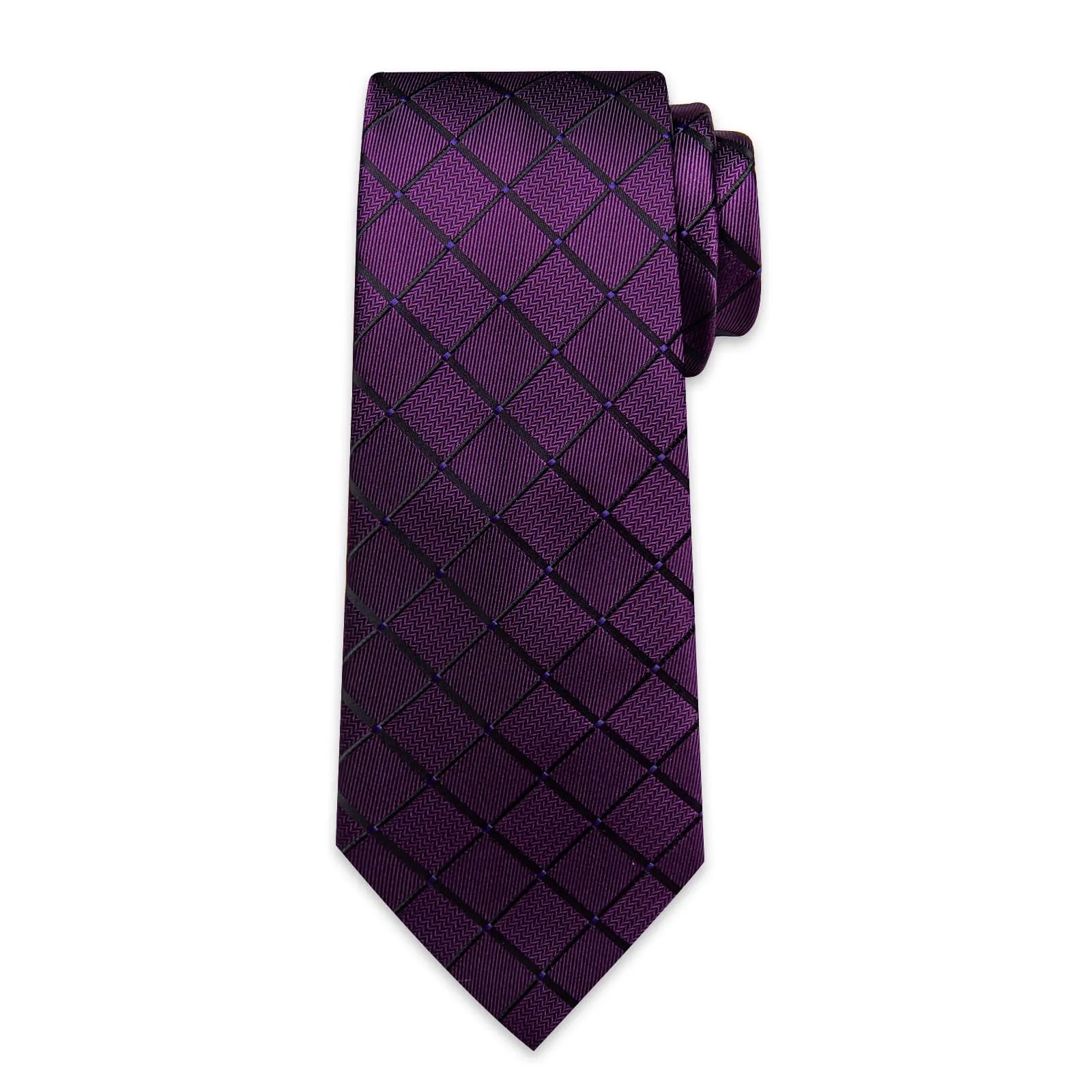 DiBanGu Silk Tie Dark Purple Plaid Mens Tuxedo Work Dresses Tie Pocket Square Cufflinks Set