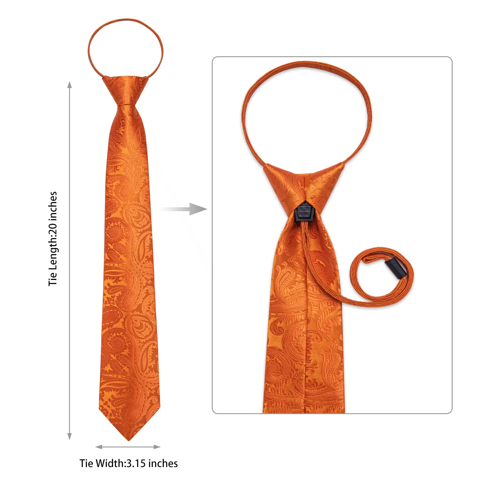 DiBanGu Silk Tie Deep Orange Paisley Lazy Easy-pull Mens Dress Tie Hanky Cufflinks Set