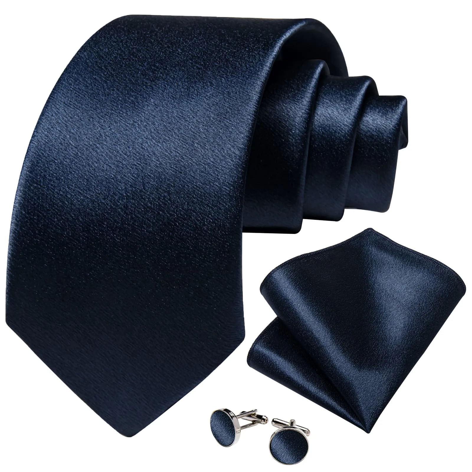 DiBanGu Silk Tie Shining Denim Blue Solid Mens Tuxedo Work Dresses Tie Handkerchief Cufflinks Set