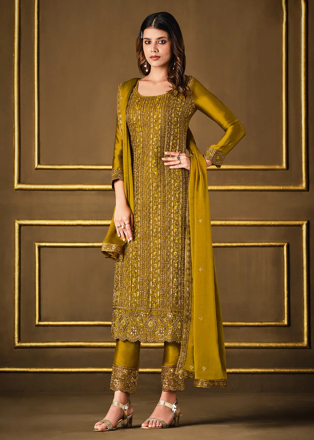 Elegant Yellow Two Tone Georgette Party Wear Salwar Suit