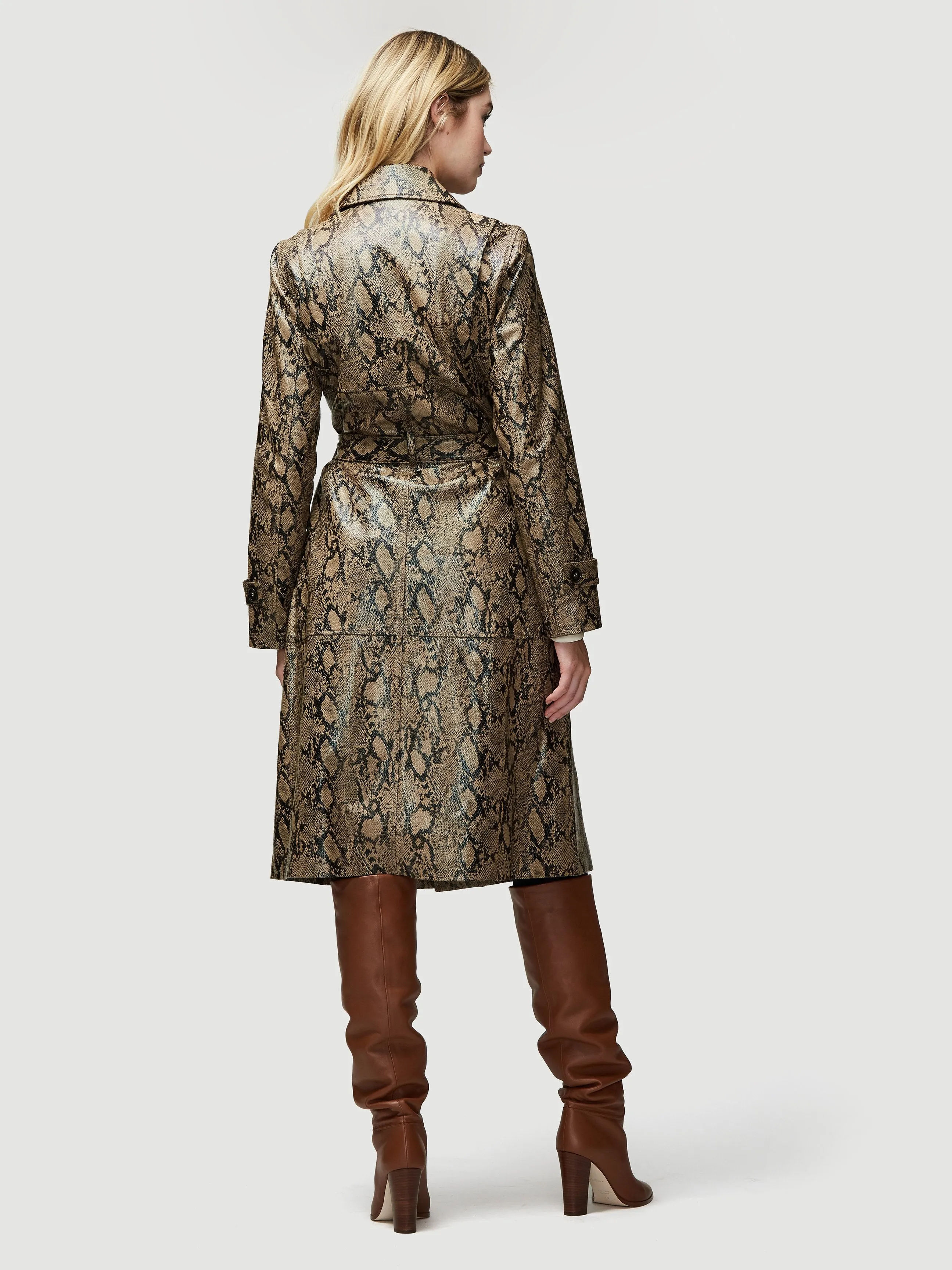 Embossed Python Leather Trench -- Brown Multi