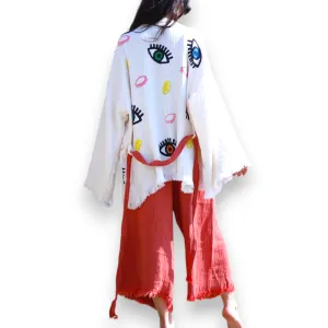 Evil Eye Natural Cotton Kimono Jacket Pants Set