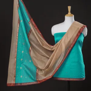 Green - 3pc Chanderi Silk Handloom Nakshi Zari Suit Material Set