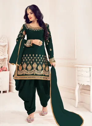 Green Patiala Style Mirror Embroidered Punjabi Suit