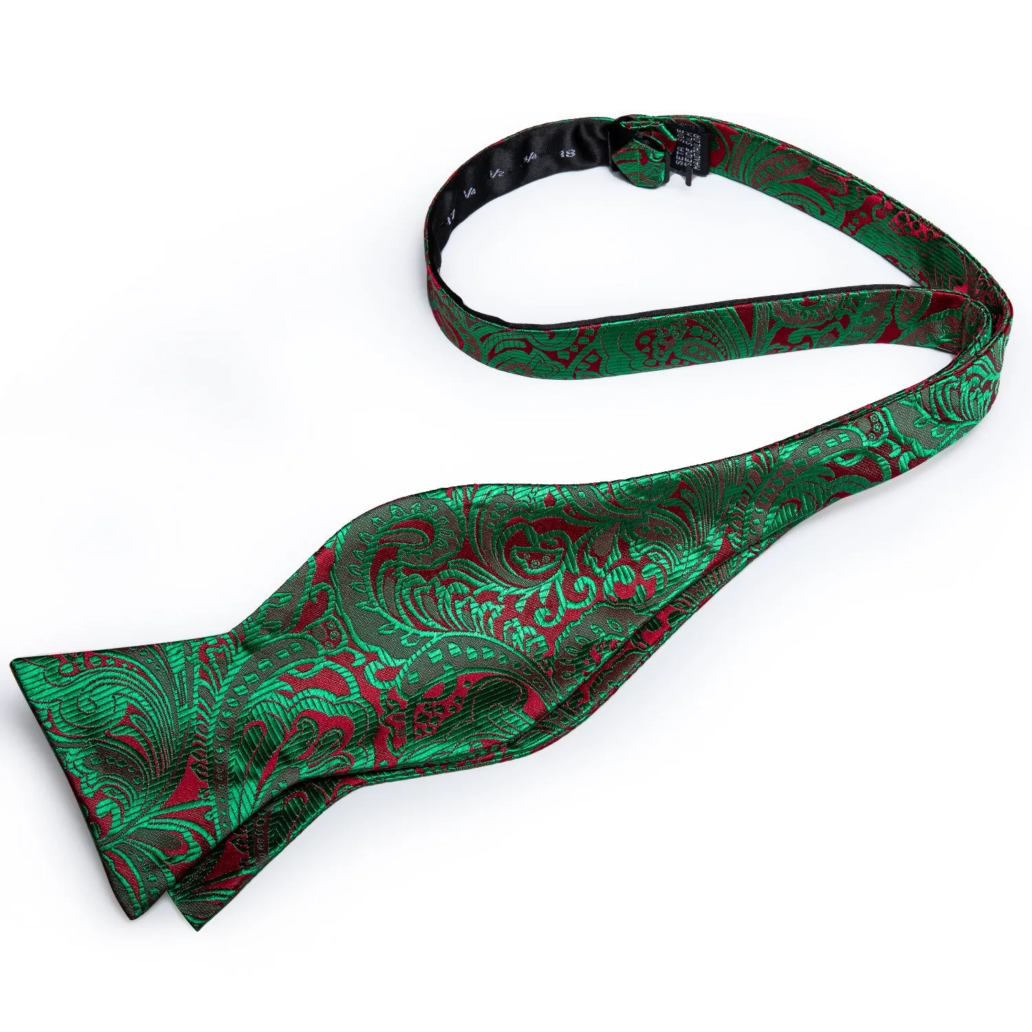 Green Red Paisley Self-Bowtie Pocket Square Cufflinks Set