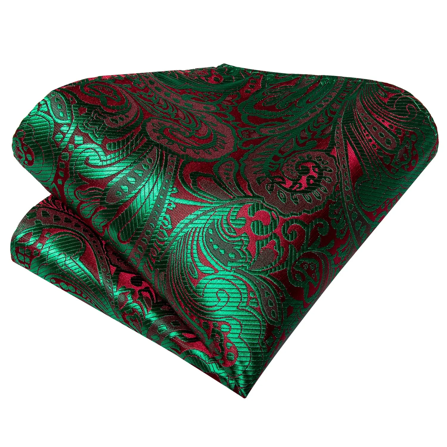 Green Red Paisley Self-Bowtie Pocket Square Cufflinks Set