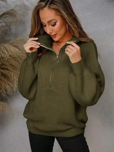 Half Zip Dropped Shoulder Sweater