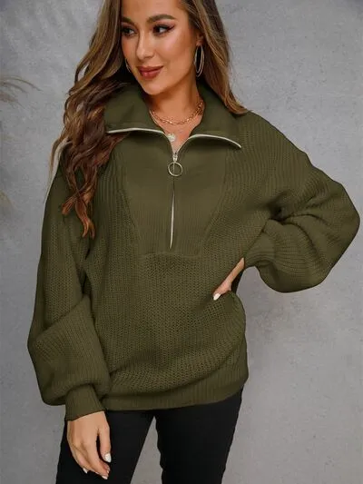 Half Zip Dropped Shoulder Sweater