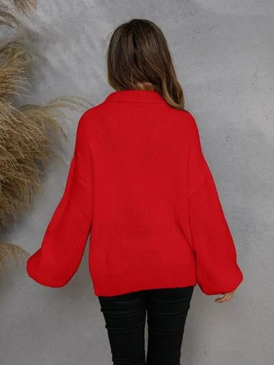 Half Zip Dropped Shoulder Sweater