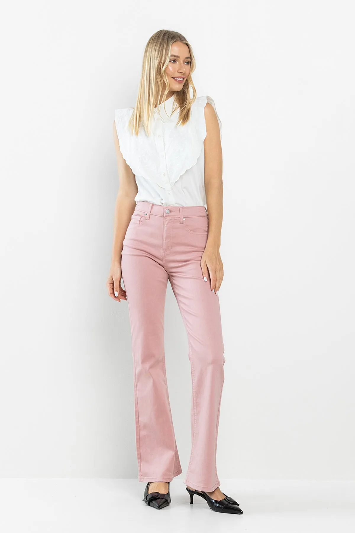 HIGH RISE SOLID SLIM BOOTCUT PEACH COLOR DENIM / SP-P12120PE