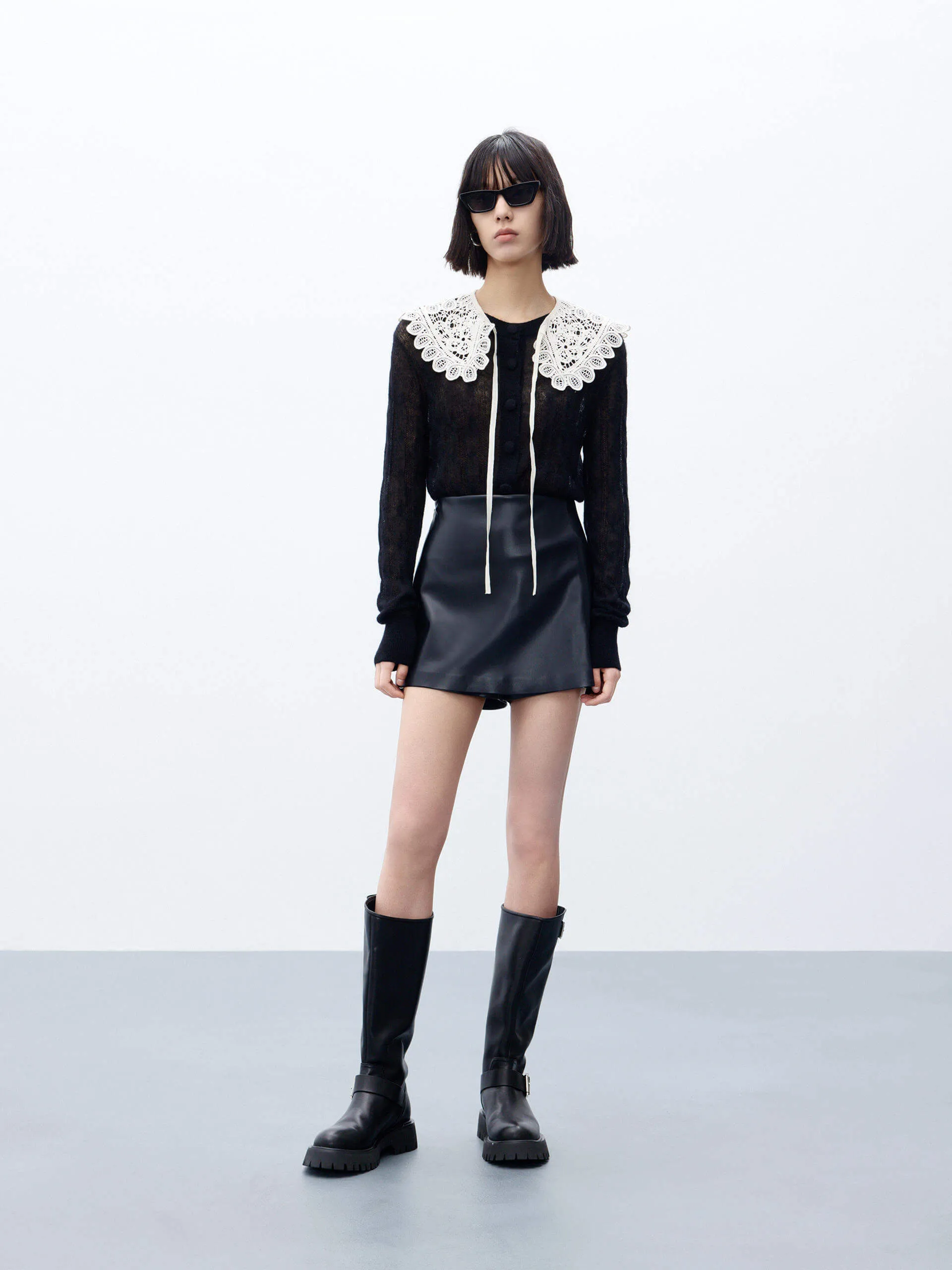 Include Detachable Collar Knit Cardigan