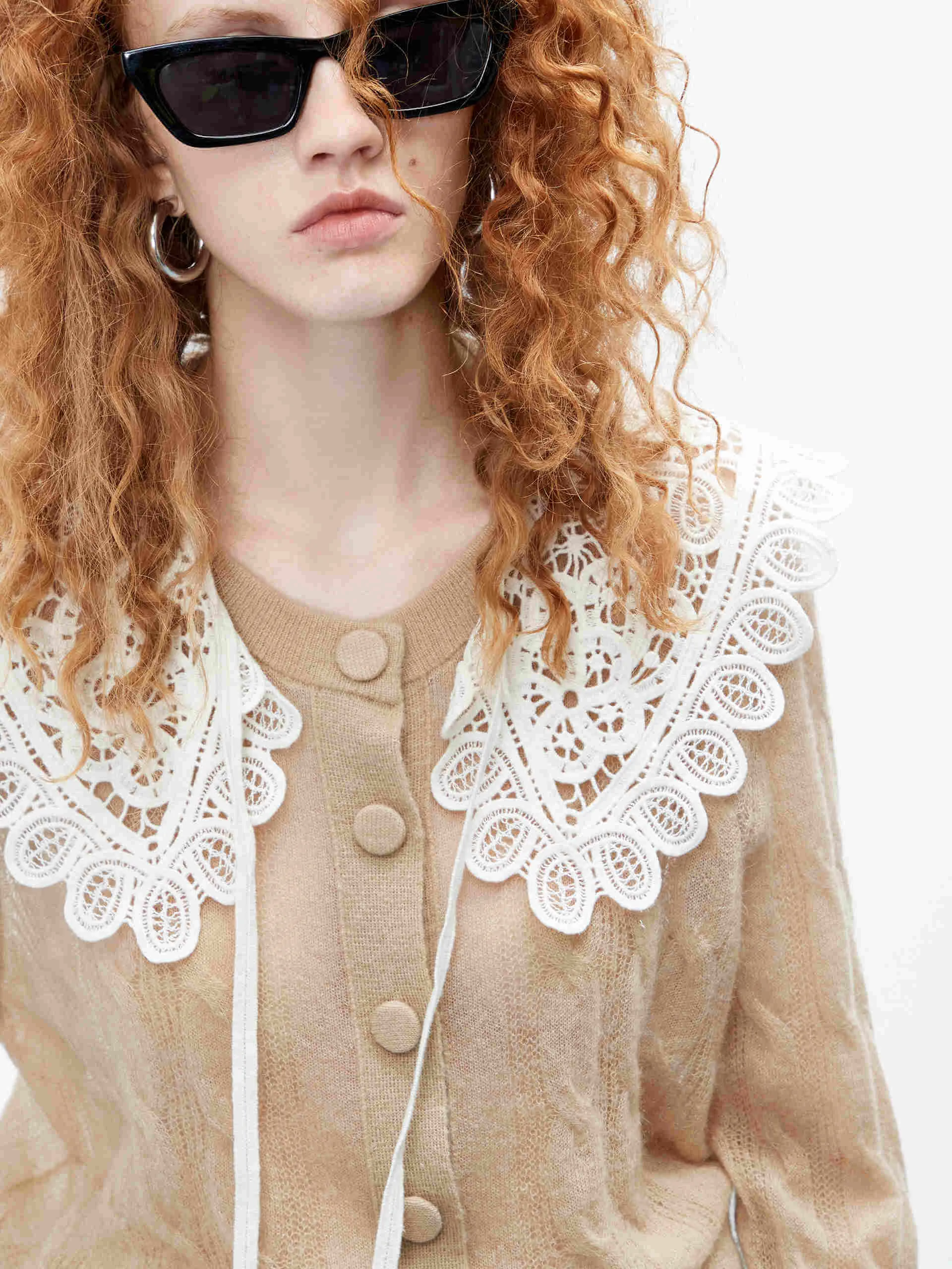 Include Detachable Collar Knit Cardigan