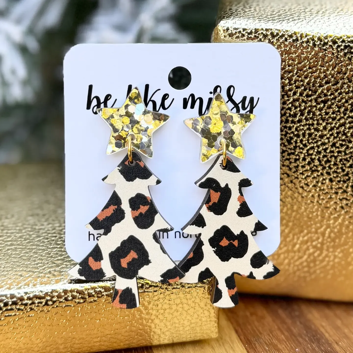 Leopard Print Christmas Tree Earrings