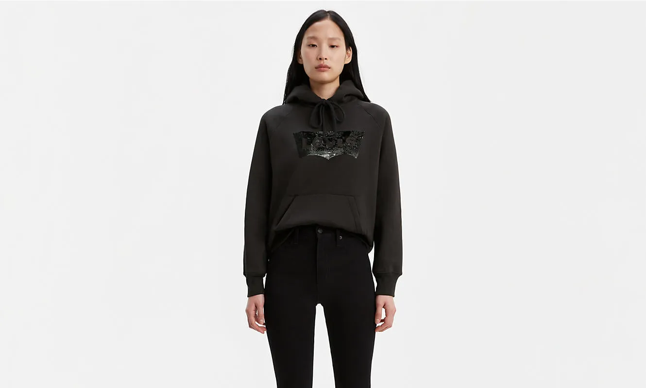 Levis Women's Sequin Batwing Logo Hoodie Sweatshirt