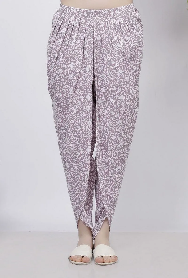 Lilac Floral Hand-Block Printed Cotton  Dhoti