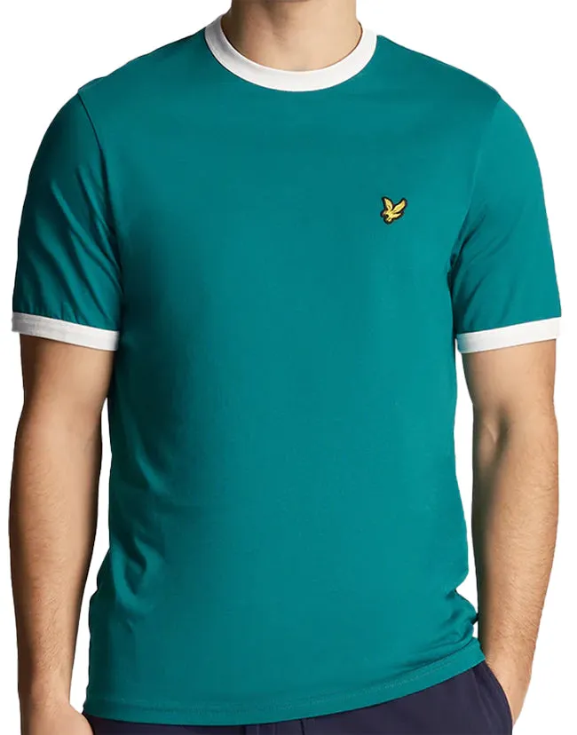 Lyle and Scott Mens Ringer T Shirt Court Green White