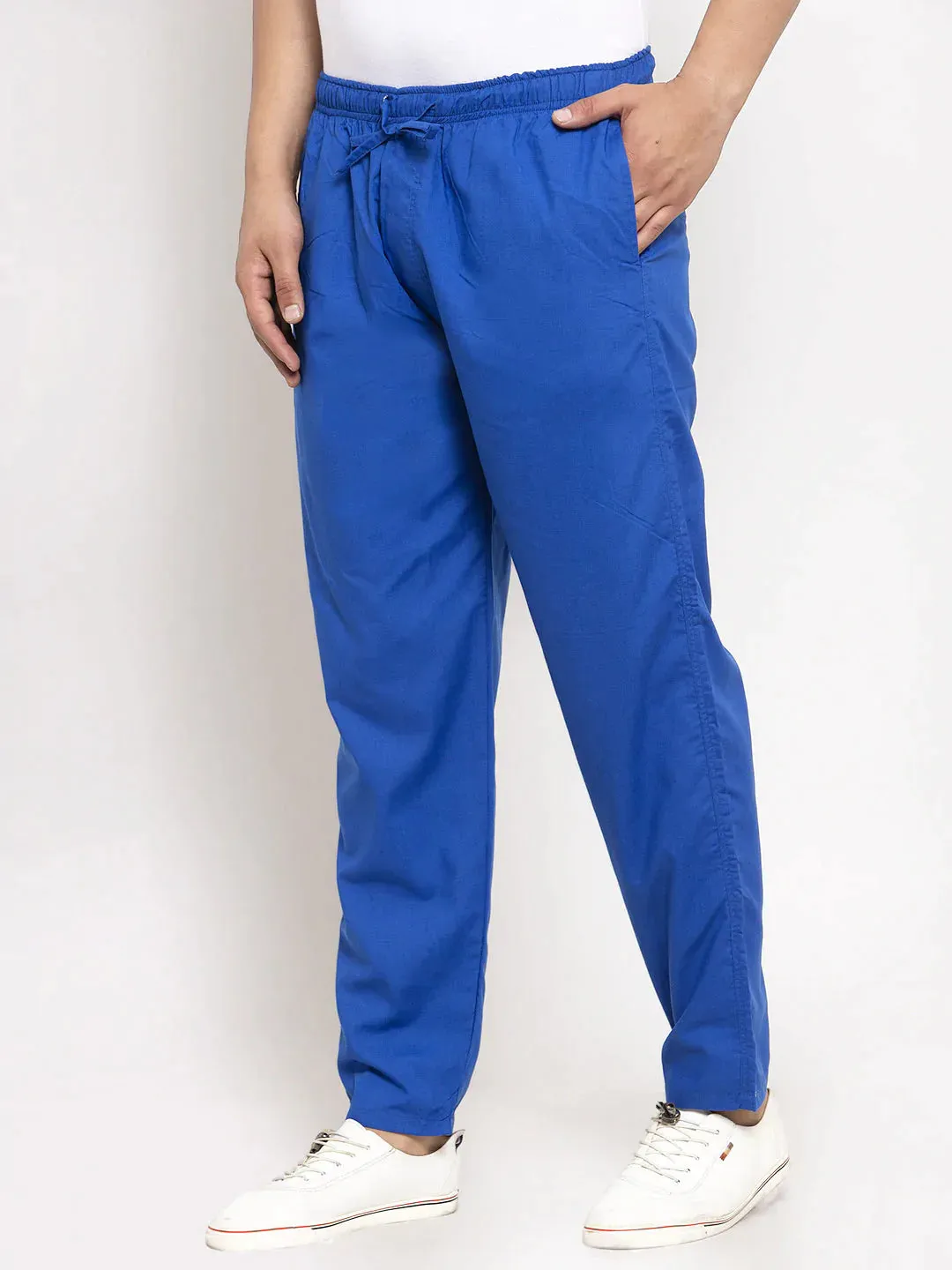 Men'S Blue Solid Cotton Track Pants