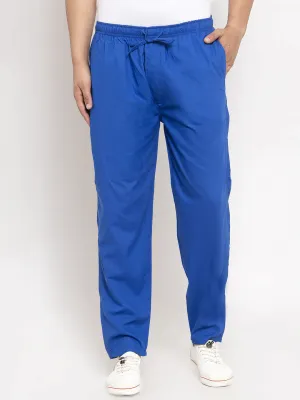 Men'S Blue Solid Cotton Track Pants