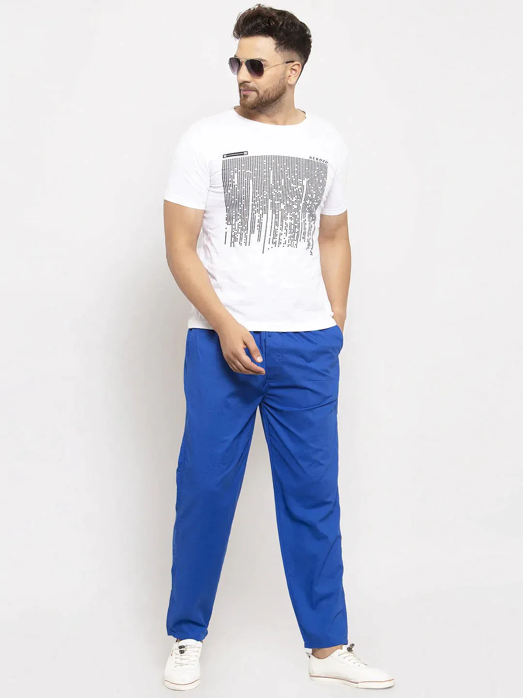 Men'S Blue Solid Cotton Track Pants