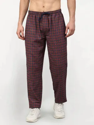 Men'S Maroon Cotton Checked Track Pants