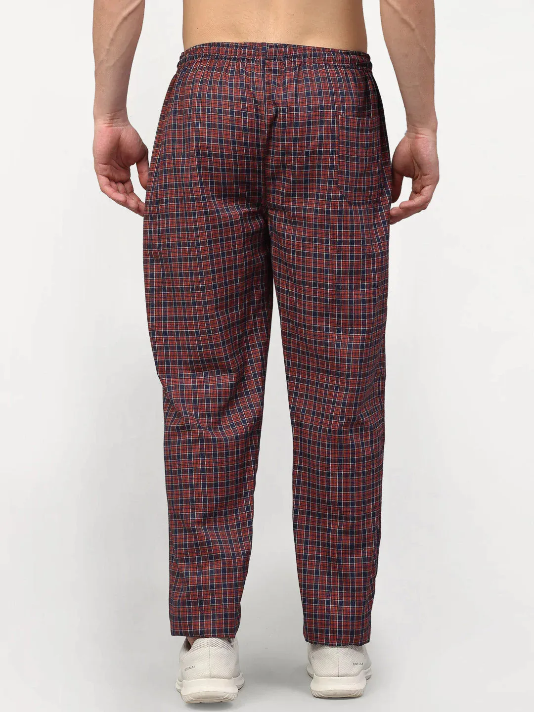 Men'S Maroon Cotton Checked Track Pants