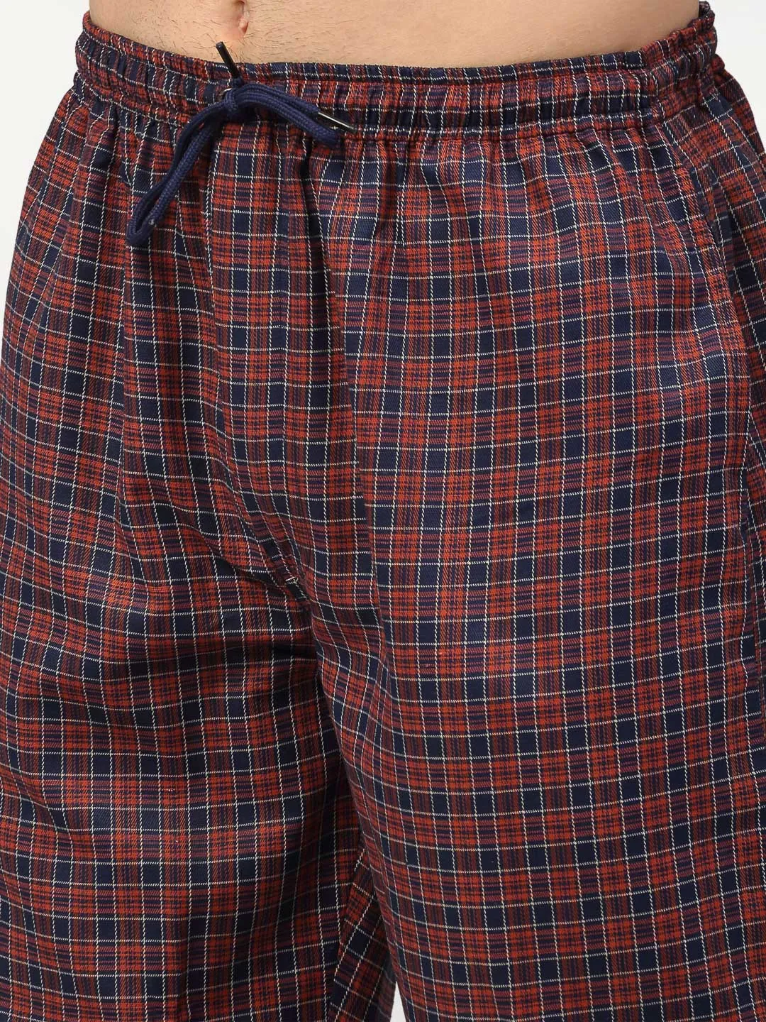 Men'S Maroon Cotton Checked Track Pants