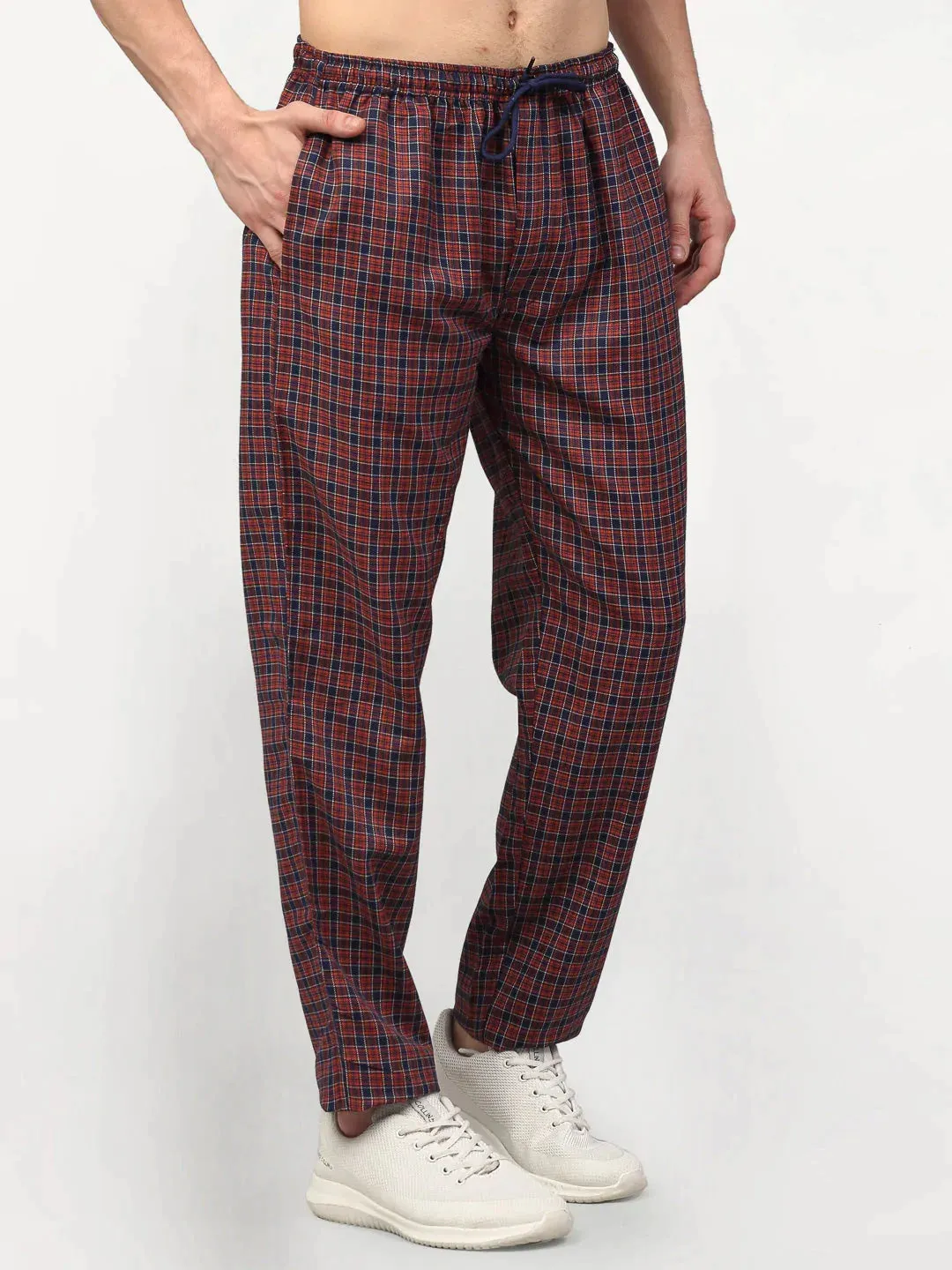 Men'S Maroon Cotton Checked Track Pants