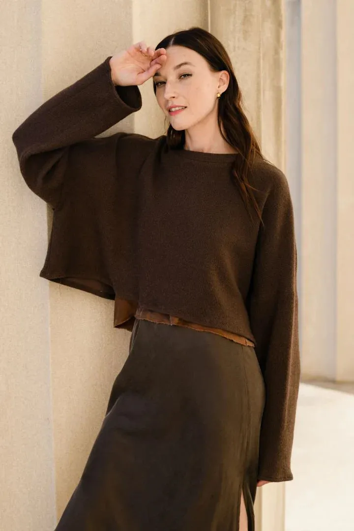 Natalie Busby Cropped Crew Sweater in Espresso