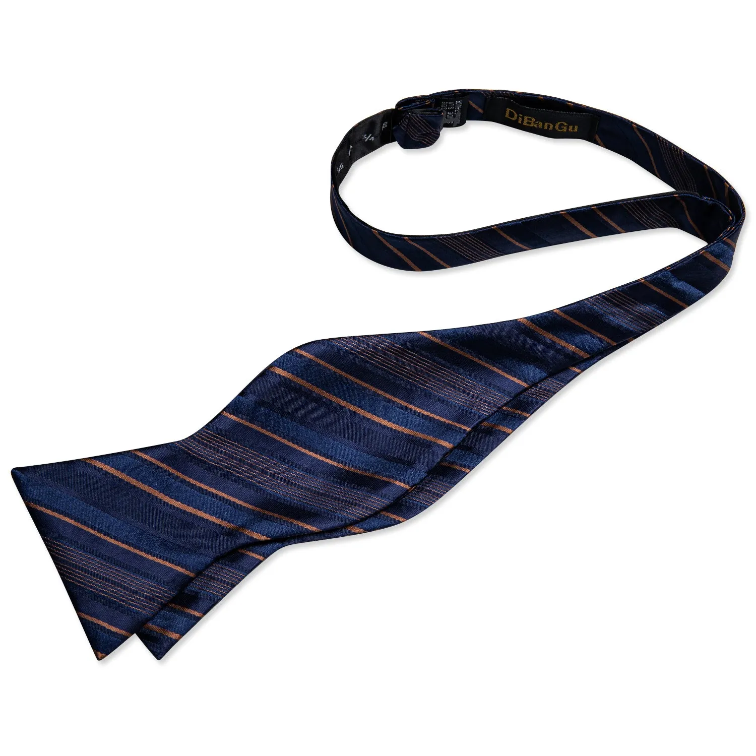 Navy-Blue Golden Striped Self-Bowtie Pocket Square Cufflinks Set