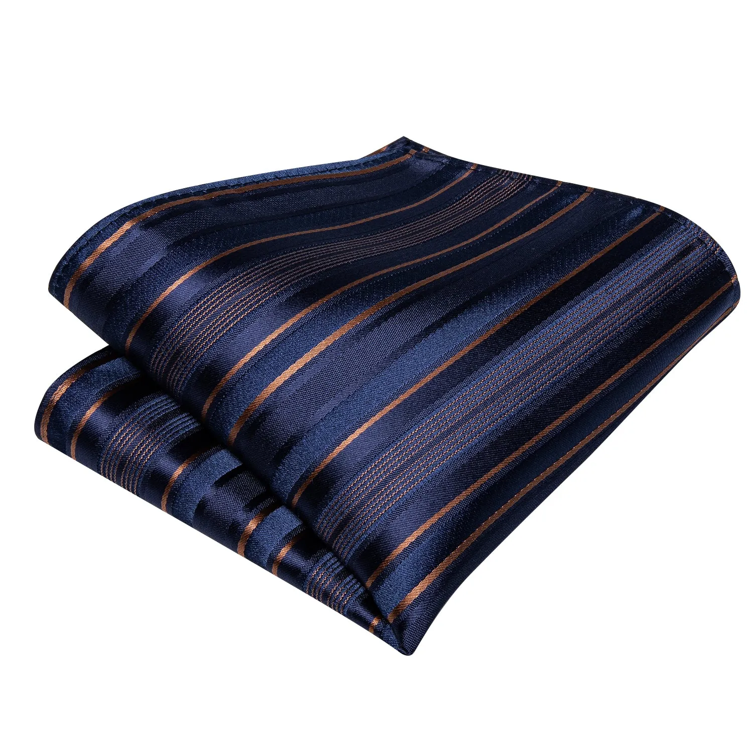 Navy-Blue Golden Striped Self-Bowtie Pocket Square Cufflinks Set